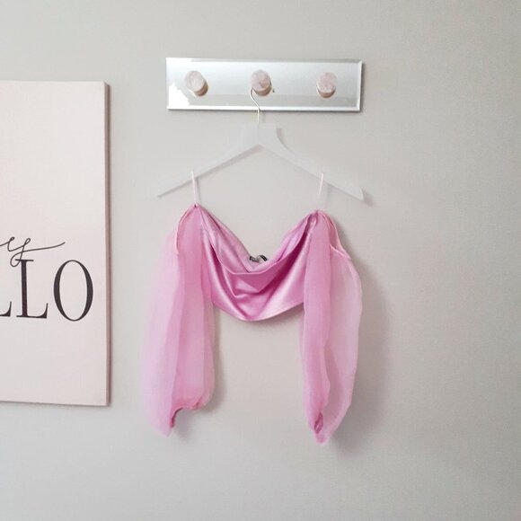 NWOT Zara bubblegum pink contrasting organza balloon sleeve crop top, L - Picture 11 of 12